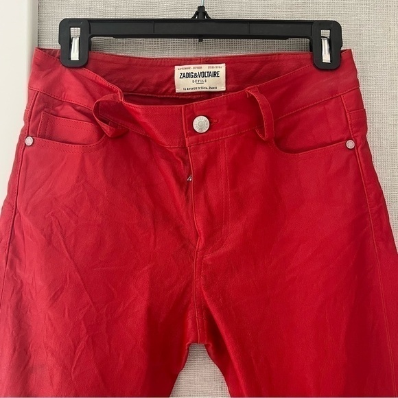 Zadig and Voltaire Phlame Pants Crinkled Leather in Red- Size 36; Like New - Picture 5 of 13